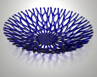 Cobalt Blue Glass Coral Bowl | Fused Art Glass, Beach Decor