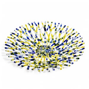 Glass Art Coral Bowl | Beach Themed Table Decor Shelf Art in Navy Blue Bright Yellow | Modern Fused Glass Art Fruit Bowl | Unique Gift Ideas