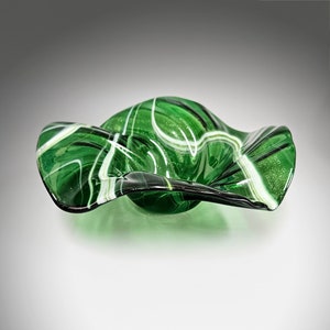 Glass Art Wave Bowl Kelly Green White and Aventurine Sparkles Decorative Coffee or Dining Table Centerpiece Christmas Green Gift Ideas image 4