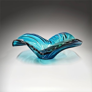 Oblong Wave Bowl in Aqua Teal Turquoise | Modern Decorative Glass Art Bowls | Handmade in Ohio | Unique Gift Ideas