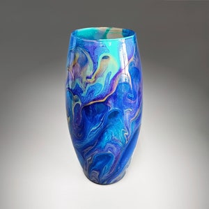 Modern Vase in Aqua Purple Gold | 10 Inch Tall Fluid Art Flower Vase | Contemporary Home Décor | Acrylic Pour Gift Ideas