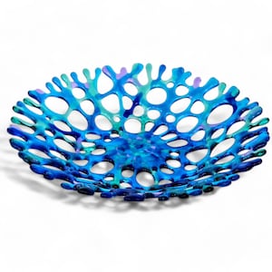 Glass Art Sea Coral Fruit Bowl | Ocean Coral Bowl | Beach Themed Coastal Table Decor in Turquoise Aqua Lavender | Gift Ideas | 10&quot; Diameter