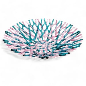 Fused Glass Art Coral Bowl | Ocean Life | Beach Themed Coffee Table Décor in Aqua Blue Green and Mauve Pink | Birthday Gift Ideas