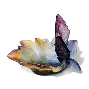 Daum Nancy France Pate De Verre Butterfly on Leaf Dish Made in France - Signed