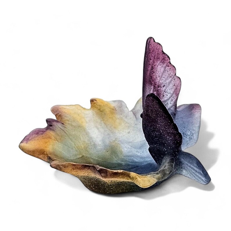 Daum Nancy France Pate De Verre Butterfly on Leaf Dish Made in France - Signed