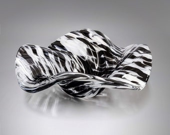 Glass Art Wave Bowl in Black and White | Modern Decorative Bowls | Black and White Fruit Bowl | Handmade in Ohio | Unique Gift Ideas