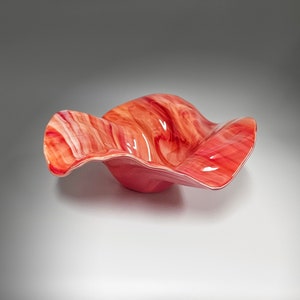 Glass Art Wave Bowl in Fiery Sunset Reds | Modern Art Glass Decorative Bowls | Glass Sculptures Handmade in Ohio | Unique Gift Ideas