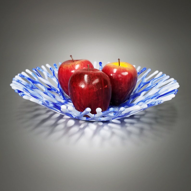 Fused Glass Art Coral Bowl Modern Beach Theme Kitchen Decor Etsy