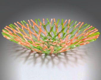 Glass Art Coral Bowl in Orange and Bright Lime Green | Coastal Themed Fruit Bowl | Beach Décor & Gift Ideas