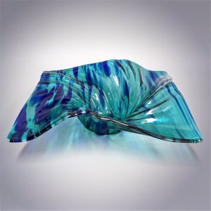 Glass Art Wave Bowl in Aqua Teal Navy Blue Modern Decorative Centerpiece Bowls Handmade in Ohio Unique Home Décor Gift Ideas image 4