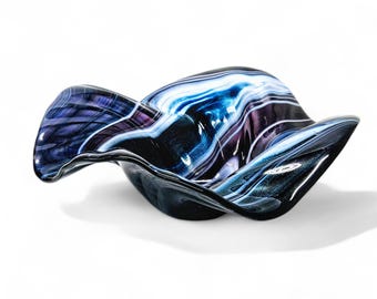 Indigo Blue Purple Glass Wave Bowl | Sparkle Aventurine Table Decor