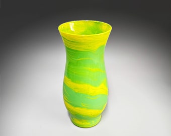 Glass Art Painted Vase in Bright Green Yellow | Fluid Art Flower Vase | Contemporary Home Décor | Unique Acrylic Pour Gift Ideas
