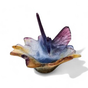 Daum Nancy France Pate De Verre Butterfly on Leaf Dish Made in France - Signed