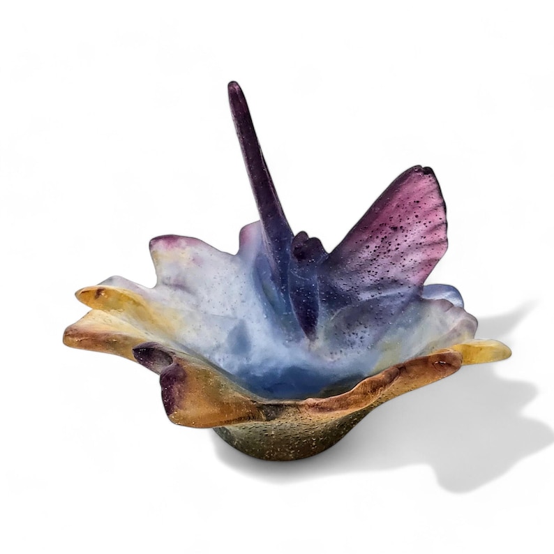 Daum Nancy France Pate De Verre Butterfly on Leaf Dish Made in France - Signed