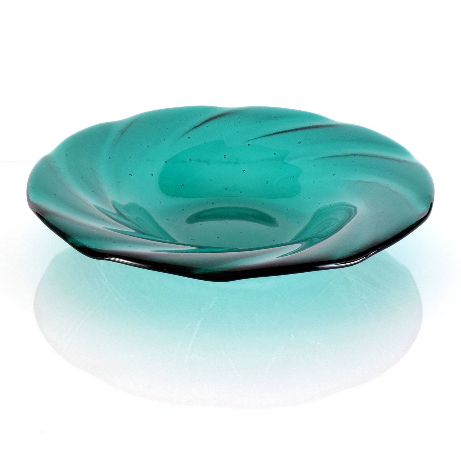 Glass Art Fruit Bowl Centerpiece Teal Aqua Green Modern Art Etsy
