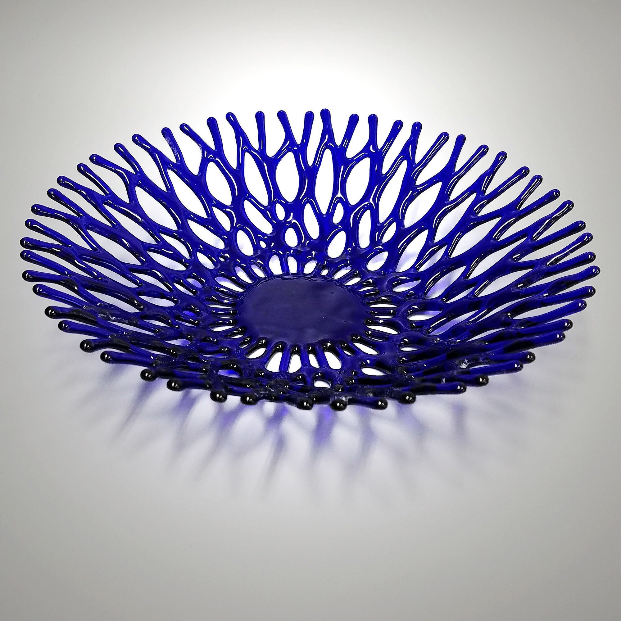 Cobalt Blue Glass Art Coral Bowl Fused Glass Fruit Bowl Beach Themed Kitchen Decor Coffee Table Decor Birthday Gift Ideas