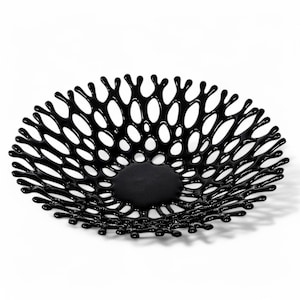 Black Glass Art Coral Bowl, Glass Sculpture Ocean Life Fruit Bowl, Beach Themed Table Décor, Coastal Living Gift Ideas