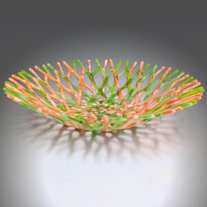 Fused Glass Art Coral Bowl in Orange Lime Green | Handmade Beach Decor