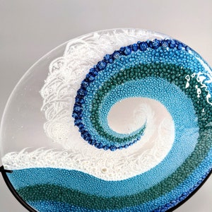 Fused Glass Art Panel Round Crashing Ocean Waves Rolling Breaking Wave Sea Blue Glass Beach Surf Theme Unique Birthday Gifts image 4