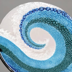 Fused Glass Art Panel Crashing Ocean Waves Rolling Breaking Pipeline Wave in Sea Blue Green Glass Beach Surf Theme Unique Gifts image 2