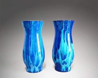 Painted Glass Art Vases in Aqua Navy Blue | Set of 2 Bud Vases | Fluid Art Home Décor Gift Ideas | Unique Acrylic Pour Gift Ideas