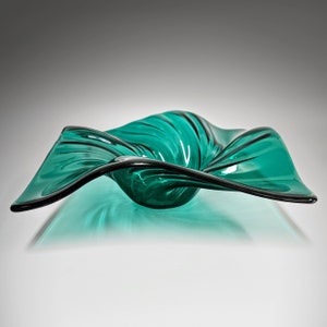 Glass Art Wave Bowl in Emerald Teal | Modern Decorative Centerpiece Bowls | Handmade in Ohio | Unique Gift Ideas