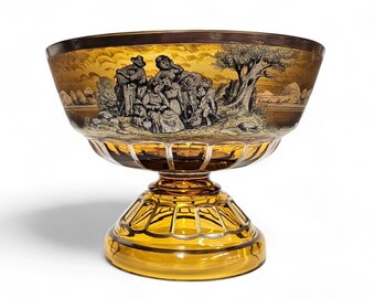 Antique Moser Glass Footed Bowl with Gold Gilding
