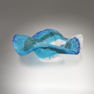 Glass Art Ocean Waves Bowl | Rolling Breaking Wave Sea Blue Glass Bowl | Beach House Fruit Bowl Gift Ideas