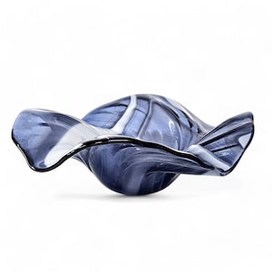 Glass Art Wave Bowl in Bluish Purple and White | Modern Art Glass Decorative Bowl | Glass Sculptures Hand Made in Ohio | Unique Gift Ideas