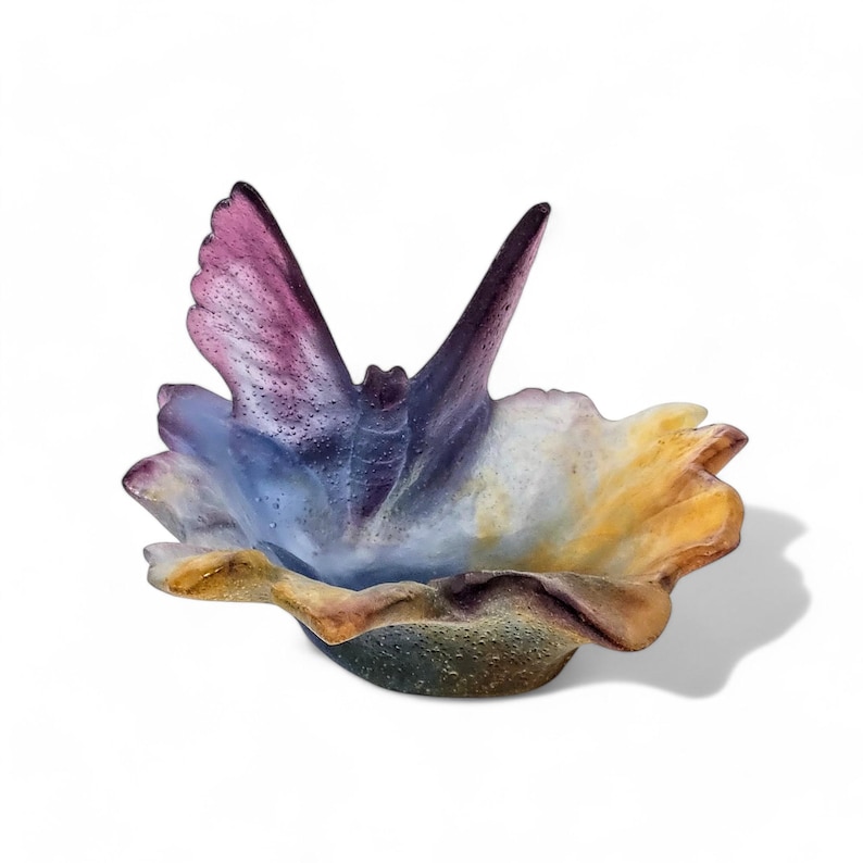 Daum Nancy France Pate De Verre Butterfly on Leaf Dish Made in France - Signed
