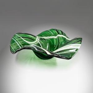 Glass Art Wave Bowl Kelly Green White and Aventurine Sparkles Decorative Coffee or Dining Table Centerpiece Christmas Green Gift Ideas image 1