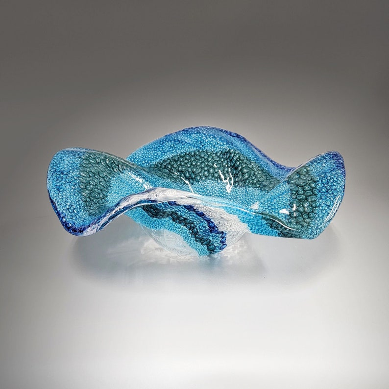 Arte de vidrio Ocean Waves Bowl / Rolling Breaking Wave Sea Blue Glass Bowl / Beach House Fruit Bowl Ideas de regalos imagen 3