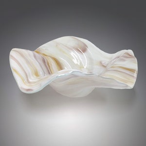Glass Art Wave Bowl in Milky White Mauve Tan | Modern Decorative Bowls | Handmade in Ohio | Unique Gift Ideas
