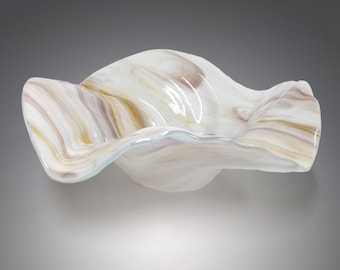 Glass Art Wave Bowl in Milky White Mauve Tan | Modern Decorative Bowls | Handmade in Ohio | Unique Gift Ideas