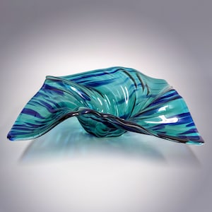 Glass Art Wave Bowl in Aqua Teal Navy Blue Modern Decorative Centerpiece Bowls Handmade in Ohio Unique Home Décor Gift Ideas image 3
