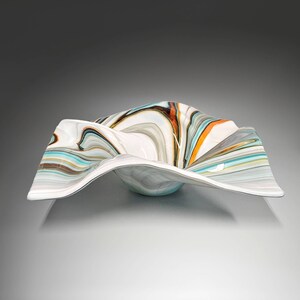 Glass Art Wave Bowl in Aqua Turquoise Orange | Modern Square Decorative Centerpiece Bowls | Unique Home Décor Gift Ideas