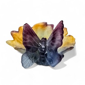 Daum Nancy France Pate De Verre Butterfly on Leaf Dish Made in France - Signed