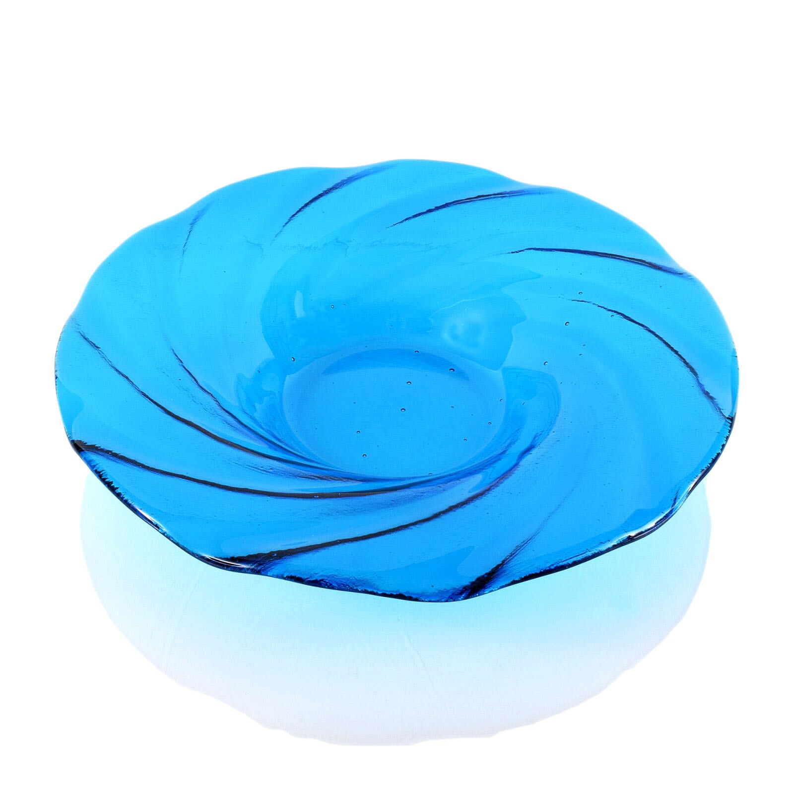 Turquoise Sea Blue Glass Art Fruit Bowl Decorative Swirled Etsy
