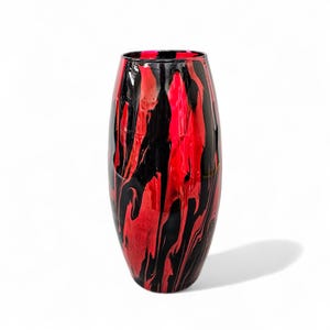 Abstract Black and Red Glass Vase | 10 Inch Tall Fluid Art Flower Vase | Contemporary Home Décor | Acrylic Pour Gift Ideas