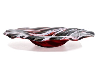 Glass Art Bowl in Red Black and White | Fused Glass Decorative Coffee Table Décor | Unique Home Décor Gift Ideas