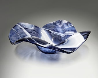 Glass Art Wave Bowl in Purple and White | Modern Art Glass Decorative Bowl | Glass Sculptures From Ohio | Unique Gift Ideas for Mom Wife