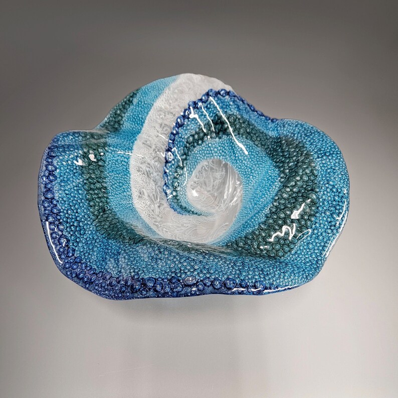 Arte de vidrio Ocean Waves Bowl / Rolling Breaking Wave Sea Blue Glass Bowl / Beach House Fruit Bowl Ideas de regalos imagen 5