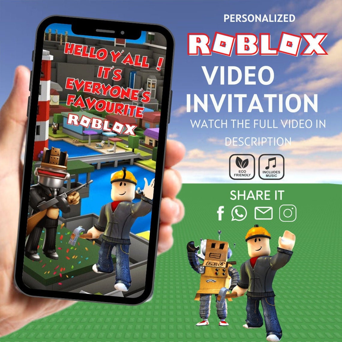 Roblox Birthday Invitation Roblox Invite Roblox Birthday Etsy