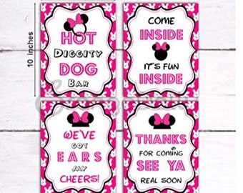 set of 4 Minnie party sign | 8x 10 inch Minnie Mouse Birthday Sign Printed in Cardstock | Minnie Mouse Party supplies | Minnie Mouse...
