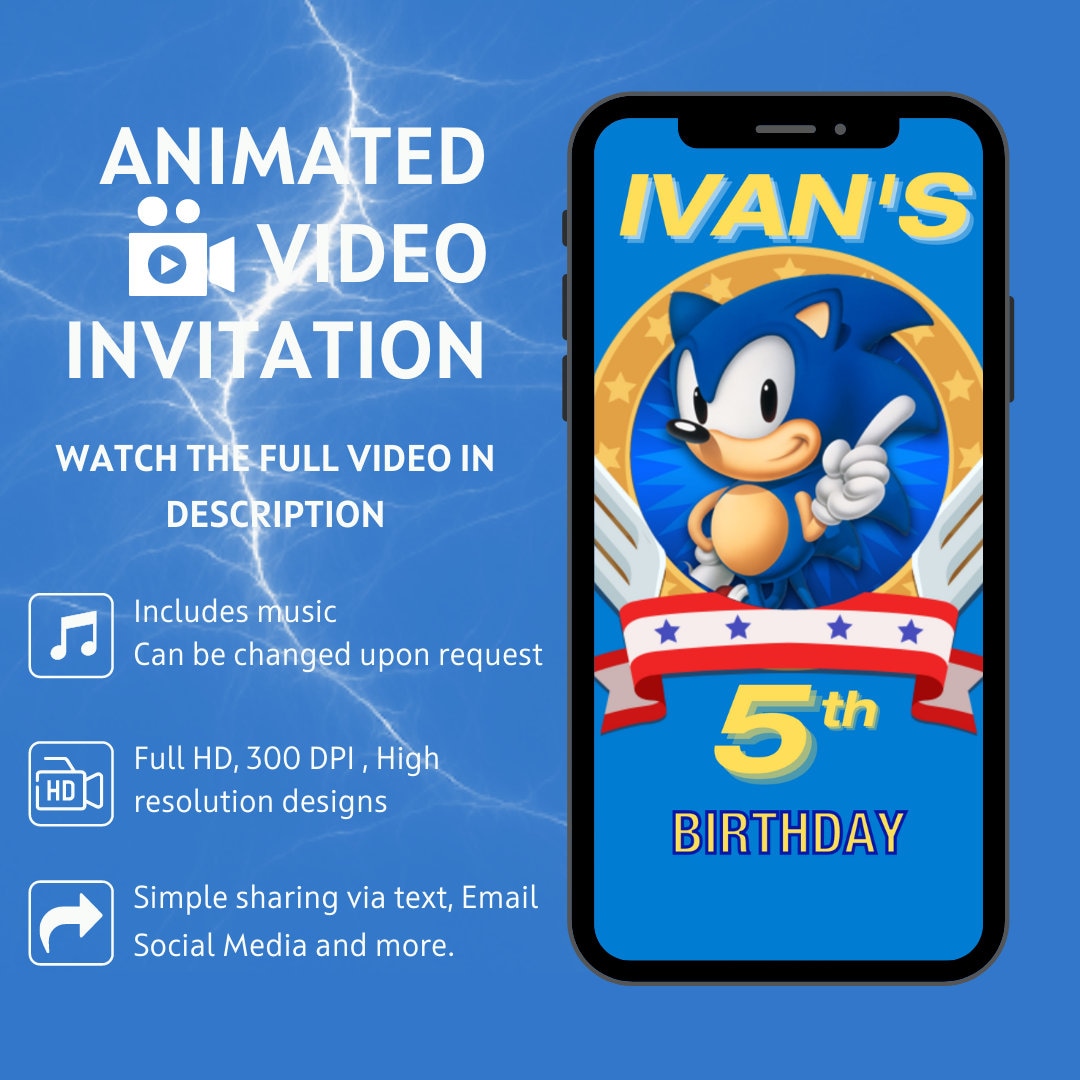 Sonic The Hedgehog Video Invitation Sonic Amy Tails Shadow Etsy Canada