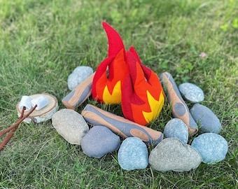 Felt Campfire Set, Pretend Play, Adventure Nursery, Felt bonfire, Children's Learning Toys, Flame, Stones, Logs, felt toy set