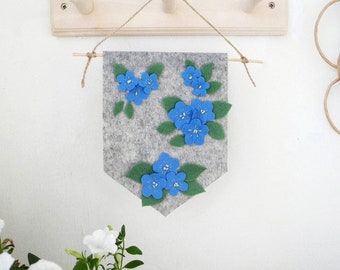 Drapeau fleuri, décoration murale myosotis, bannière fleurie, drapeau ne m'oubliez pas, mini bannière, fanion de pépinière ne m'oubliez pas, bruant d'été