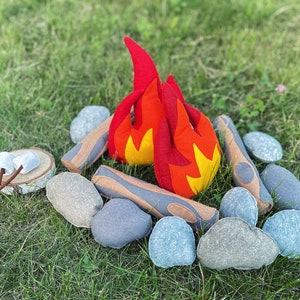 Felt Campfire Set, Pretend Play, Adventure Nursery, Felt bonfire, Children's Learning Toys, Flame, Stones, Logs, felt toy set image 1