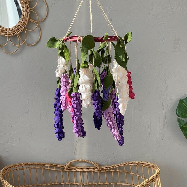 Wisteria mobile, Purple flower mobile, Baby girl nursery decor, Floral mobile, Greenery mobile, Rustic baby mobile, Baby mobile, Mobile bebe