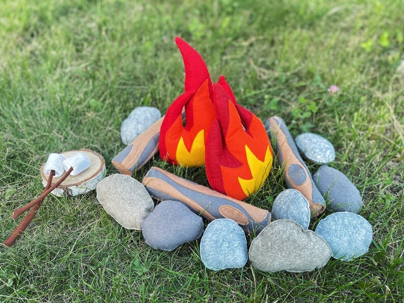 Felt Campfire Set, Pretend Play, Adventure Nursery, Felt bonfire, Children's Learning Toys, Flame, Stones, Logs, felt toy set image 1